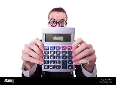 Nerd Female Accountant With Calculator Stock Photo Alamy