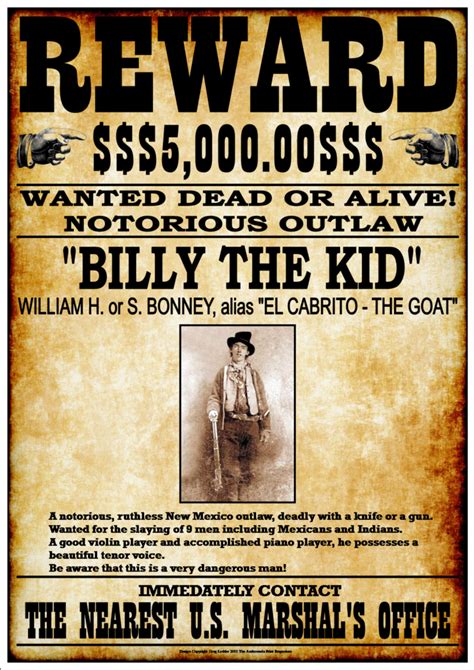 Billy The Kid Fantastic Western Style Wanted Poster · Andromeda Print