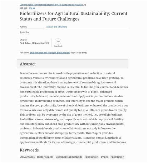 PDF Biofertilizers For Agricultural Sustainability Current Status
