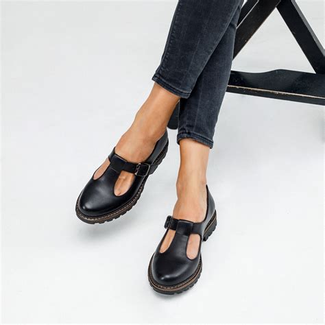 Women Mary Janes Handmade Black Leather Shoes Flat Mary Janes Etsy