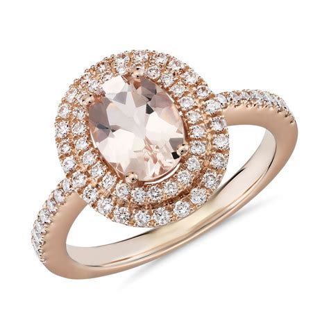 Oval Cut Morganite And Diamond Double Halo Ring In 18k Rose Gold 8x6mm