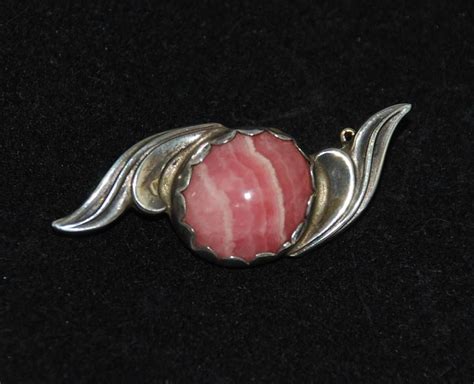 Native American Sterling And Rhodochrosite Pin Vintage Sterling Silver