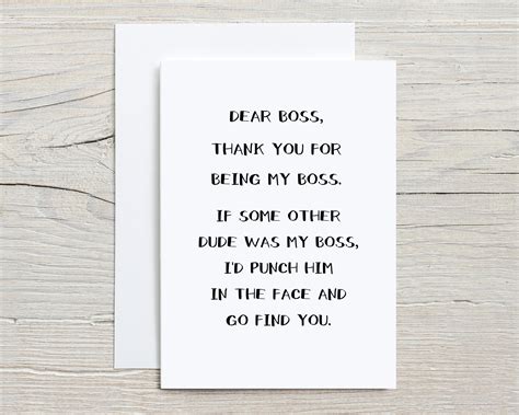 Funny Boss Card Dear Boss Thank You Punch In Face Boss Happy Birthday Card Funny Boss S Day