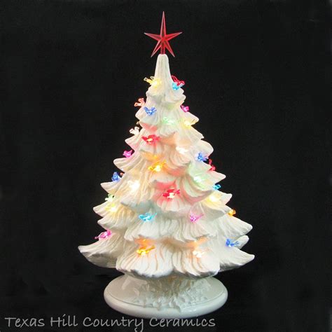Large Ceramic Christmas Tree In White 18 Inch Tall With Color Dove Bird