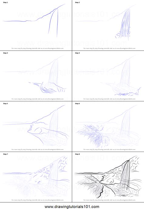 Have you ever wanted to try landscape drawing? How to Draw a Waterfall Landscape printable step by step drawing sheet : DrawingTutorials101.com