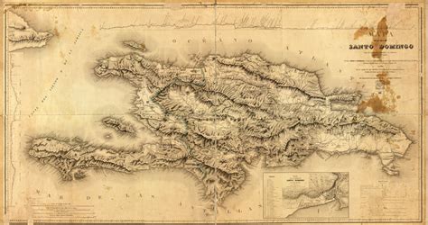 Antique Map Of Hispaniola Island Of Santo Domingo Dominican Republic