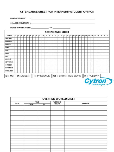 Attendance Sheet For Internship Student Cytron Pdf