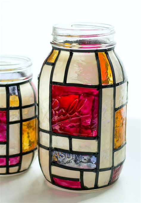 Mondrian Stained Glass Mason Jars