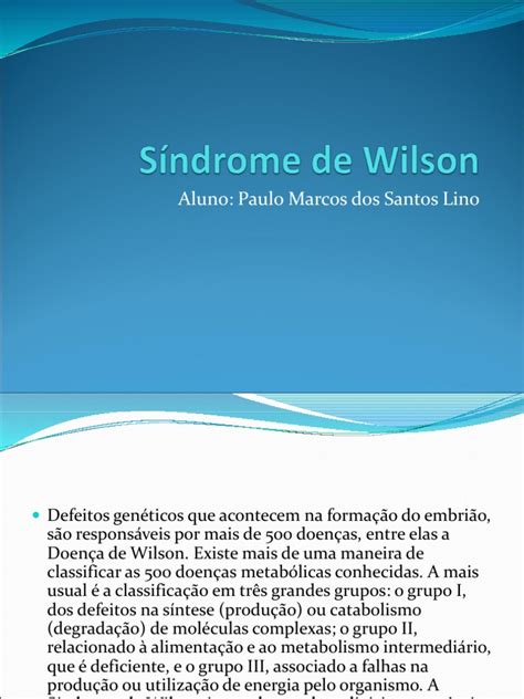 Consulte este término) y malformaciones congénitas variables. Síndrome de Wilson.ppt | Metabolismo | Especialidades Médicas