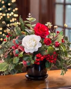 Wholesale christmas ribbons and supplies for holiday gift giving. Festive Roses & Holly Silk Flower Centerpiece at Petals