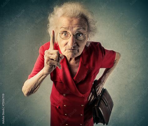 Angry Grandma Pointing Out Something Foto De Stock Adobe Stock