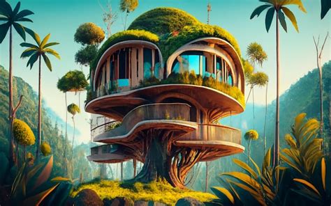 Premium Ai Image Futuristic Tree House In The Jungle Made Of Natural