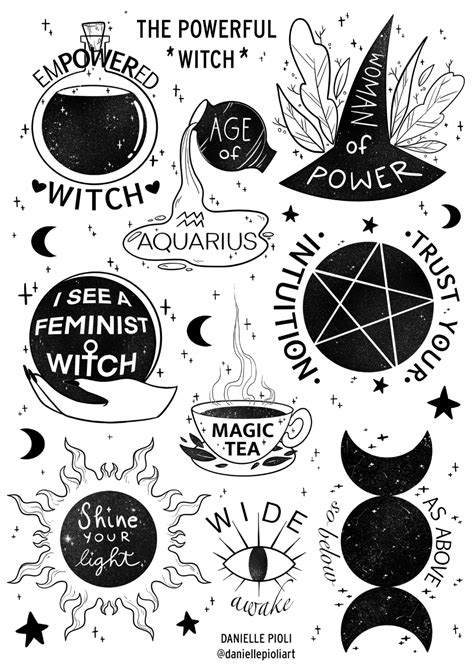 The Powerful Witch Sticker Sheet Witch Tattoo Witch Drawing Witch Art