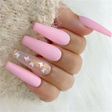 Light Pink Coffin Acrylic Nails Tips Color Short Acrylic Nails