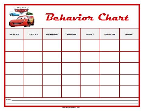 Charts come 4 to a page in 8 different designs and include from our best tips for creating sticker charts, to our fave free printable behavior charts, to reward chart ideas you can use for just about anything. Cars Behavior Chart | AllFreePrintable.com