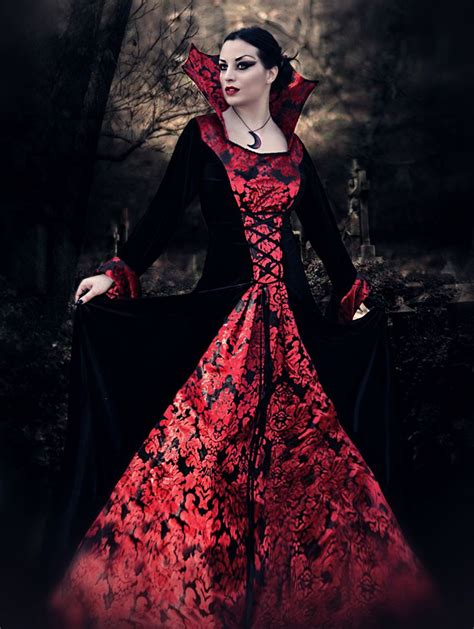 Black And Red Gothic Medieval Vampire Dress Uk