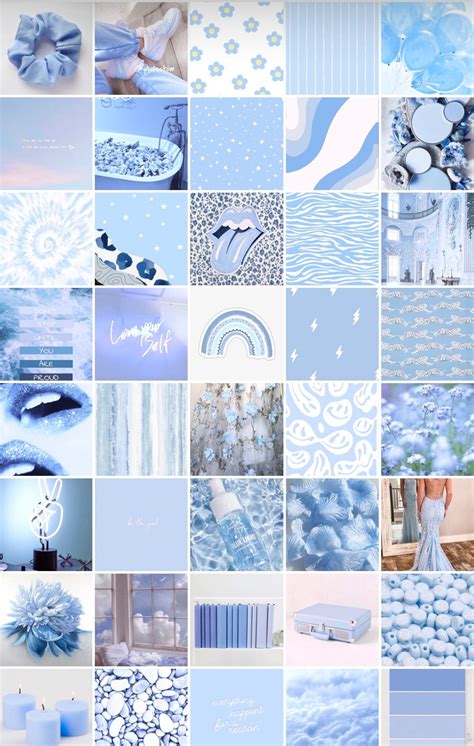 Aesthetic Blue Wall Collage 81 Pcs Blue Photo Wall Collage Etsy