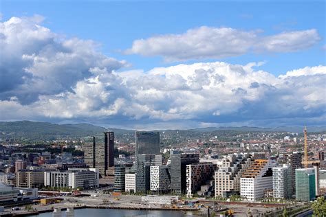 Full Cityscape And Skyline View Of Oslo Norway Image Free Stock