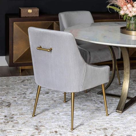 Beatrix Pleated Chair, Light Grey/Brushed Gold Legs in 2021 | Dining