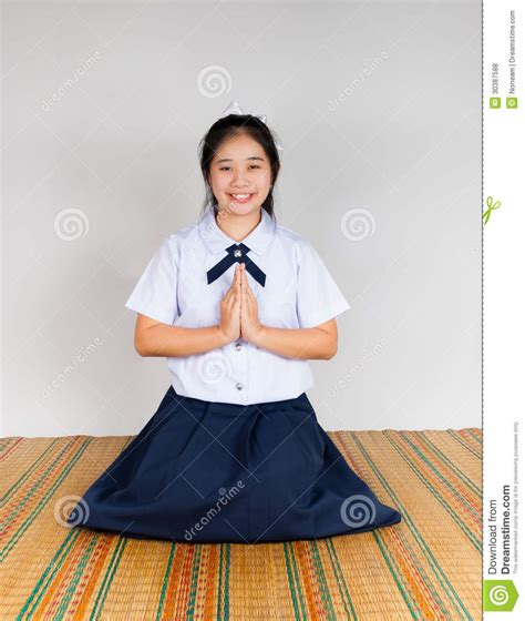 Paying Obeisance Of High School Asian Thai Student Stock Photo Image