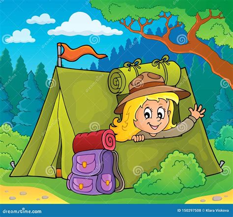 Scout Girl In Tent Theme Stock Vector Illustration Of Girl