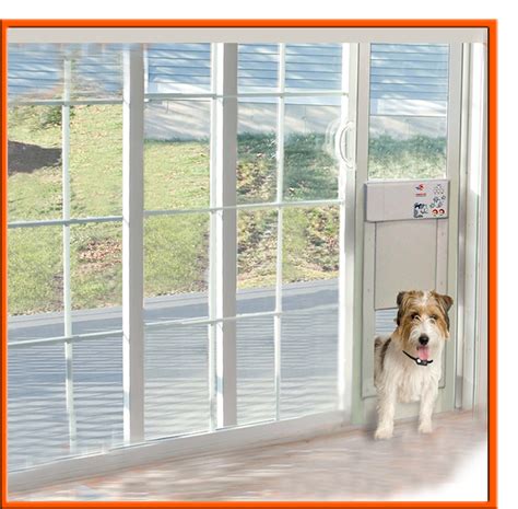 Dog doors provide convenience for the dog and owner as it lets your dog go outside and come inside. POWER PET Electronic Pet Door For Sliding Glass Patio Doors.