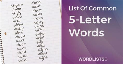 List Of Common 5 Letter Words Word Lists