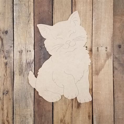 10 Fluffy Pet Cat Wood Cutout Kitten Unfinished Art Craft Paint By