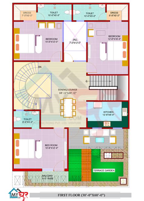30x60 House Plan North East Facing