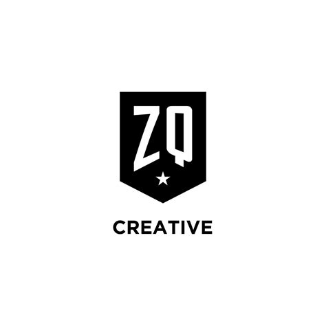 Zq Monogram Initial Logo With Geometric Shield And Star Icon Design