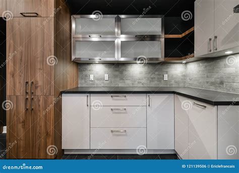 Contemporary Kitchen Cabinet Ensemble Front View Stock Photo Image Of