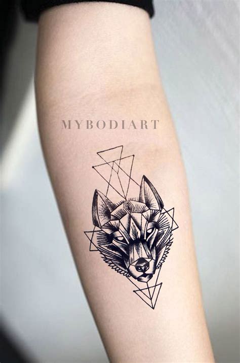 Lupa Small Black Geometric Wolf Spirit Animal Temporary Tattoo Mybodiart