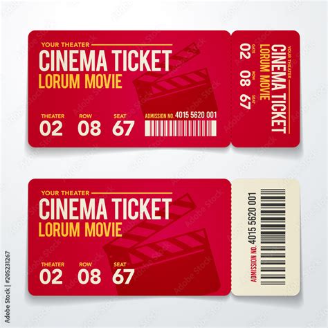 Vector Illustration Two Cinema Tickets Design Template Set Stock Vector