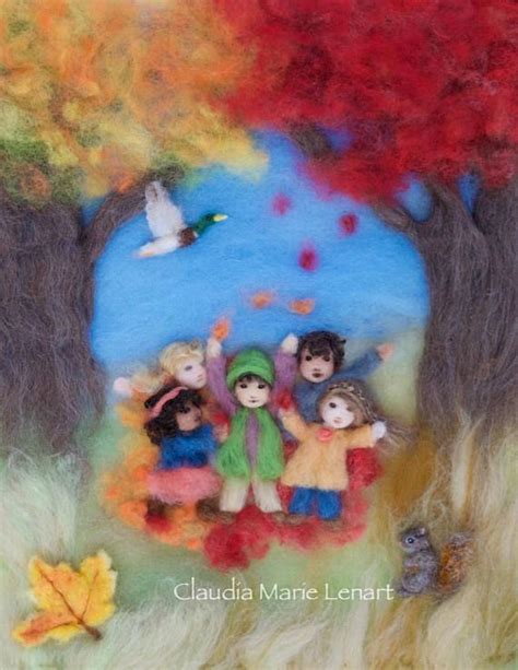 Autumn Leaves Wool Painting Illustration Giclee Print From Seasons Of