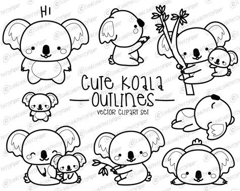 Premium Vector Clipart Kawaii Koala Outlines Cute Koalas Etsy