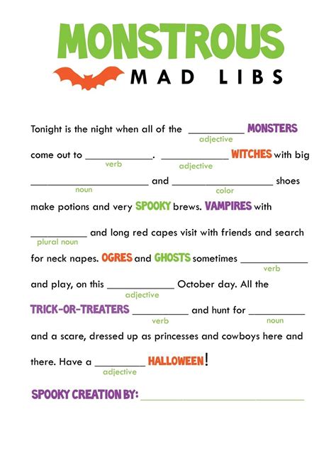 Mad Libs Halloween Class Party Halloween Worksheets Halloween School