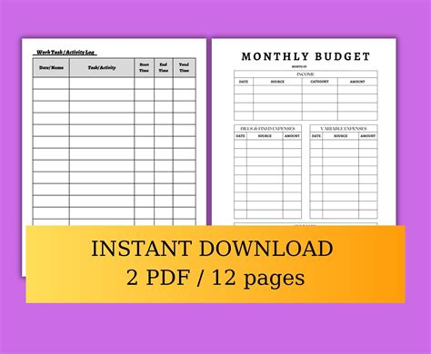 Printable Work Time Sheets Log Book Daily Weekly Monthly Employee