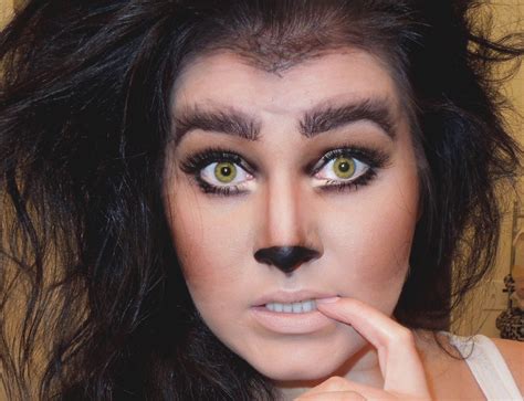 wolf eyes brows and nose teased out werewolf hair halloween makeup scary maquillaje