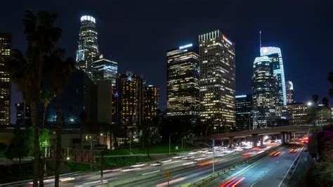 Downtown Los Angeles Skyline At Night Stock Footage Videohive