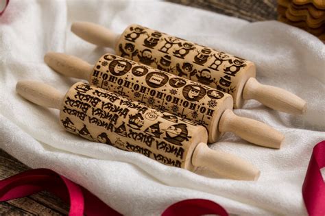 Set 3 Mini Wooden Rolling Pins Embossed Dough Roller Carved Etsy