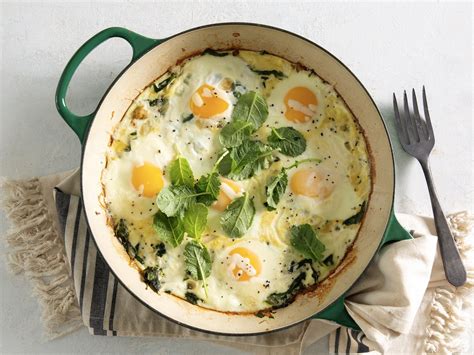 Cheesy Baked Eggs With Creamy Greens