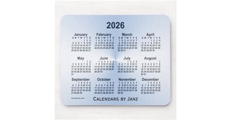 2026 Steel Blue Calendar By Janz Mouse Pad Zazzle