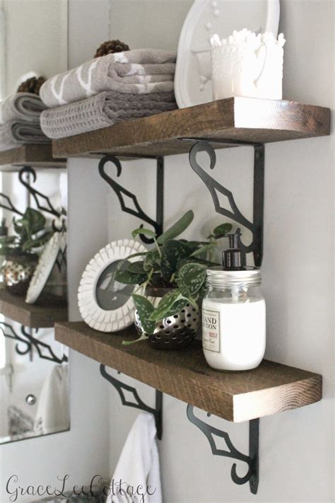 You can place several baskets and label them according to the contents. Grace Lee Cottage: DIY Rustic Bathroom Shelves