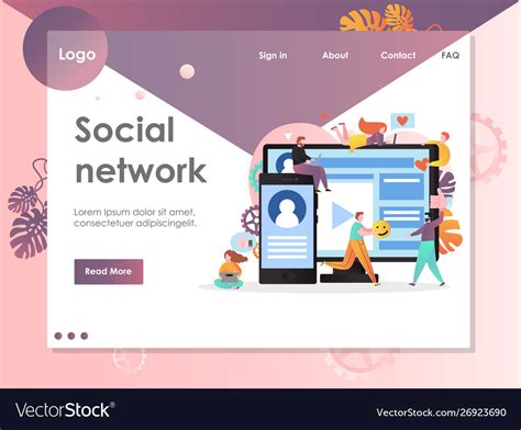 Social Network Website Landing Page Design Vector Image