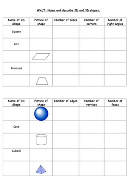 2d And 3d Shape Properties Table Teaching Resources