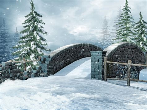 Bridge In Winter Forest Hd Wallpaper Background Image