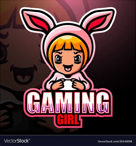 Gamer Girl Mascot Esport Logo Design Royalty Free Vector
