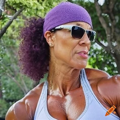 close up portrait of a mature muscular woman bodybuilder