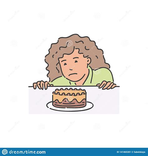 Vector Redhead Woman Refuses To Eat Piece Of Cake Stock Vector Illustration Of Cake Food