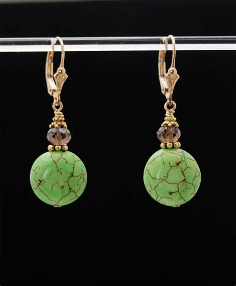 Kind Communication Earrings Green Howlite And Smokey Quartz Beads With